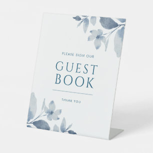 Dusty Blue Floral Wedding Guest Book Sign