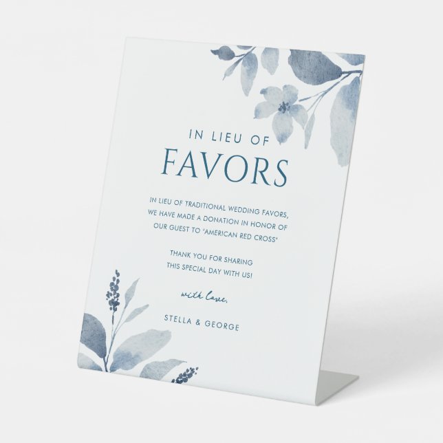 Dusty Blue Floral Wedding In Lieu of Favours Sign (Front)