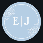 Dusty Blue Floral Wedding Initial  Sticker<br><div class="desc">Delicate white blossoms intertwine to create a beautiful floral frame,  embracing the timeless elegance of love. Designed to coordinate with our Dusty Blue Floral Fusion wedding collection.</div>