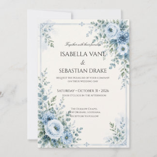 Dusty Blue Floral Wedding Invitation