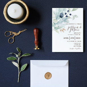 Dusty Blue Floral Wedding Invitation