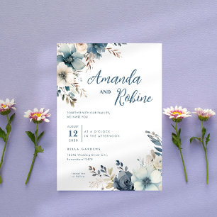 Dusty Blue Floral Wedding Invitation