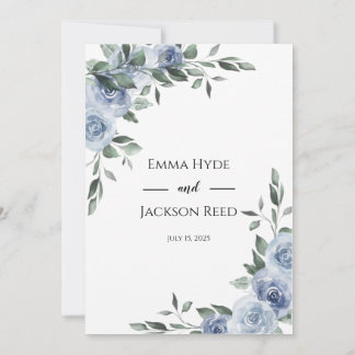 Dusty Blue Floral Wedding  Invitation