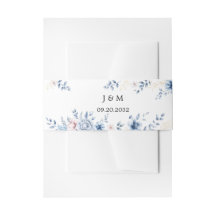Dusty Blue Floral Wedding Invitation Belly Bands