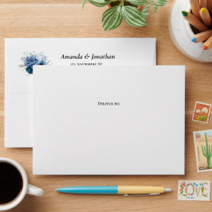 Dusty Blue Floral Wedding Invitation Pre-addressed Envelope