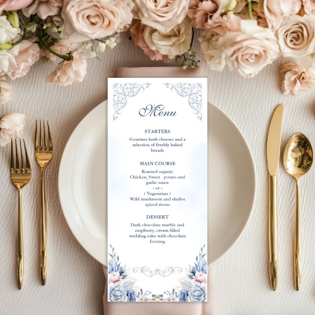 Dusty Blue Floral Wedding Menu (Creator Uploaded)