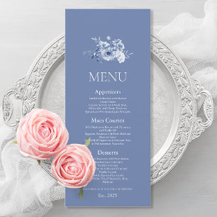 Dusty Blue Floral Wedding Menu Card