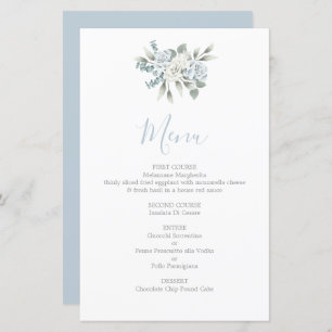Dusty Blue floral wedding Menu Card