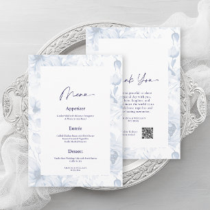 Dusty Blue Floral Wedding Menu & Thank You Card
