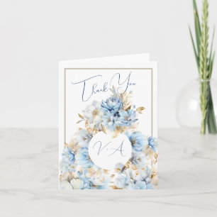 Dusty Blue Floral Wedding Monogram 2 Note Card