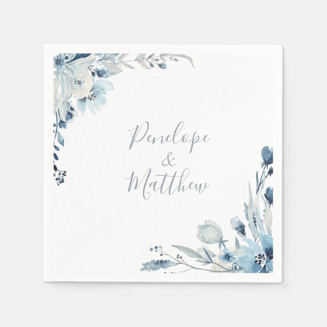 Dusty Blue Floral Wedding Napkin (Front)