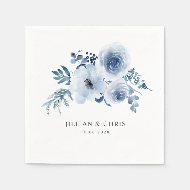 dusty blue floral wedding napkins (Front)