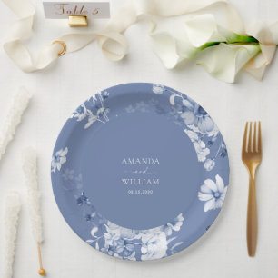 Dusty Blue Floral Wedding Paper Plate