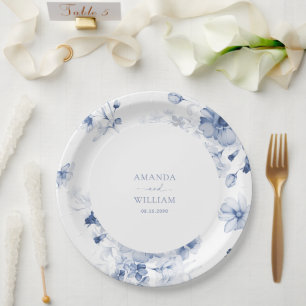 Dusty Blue Floral Wedding Paper Plate