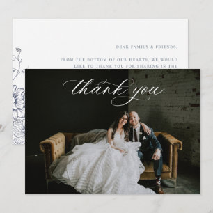 Dusty Blue Floral Wedding Photo Thank You Card