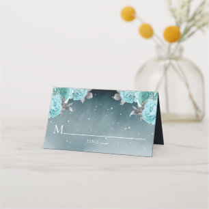 Dusty Blue Floral Wedding Place Card
