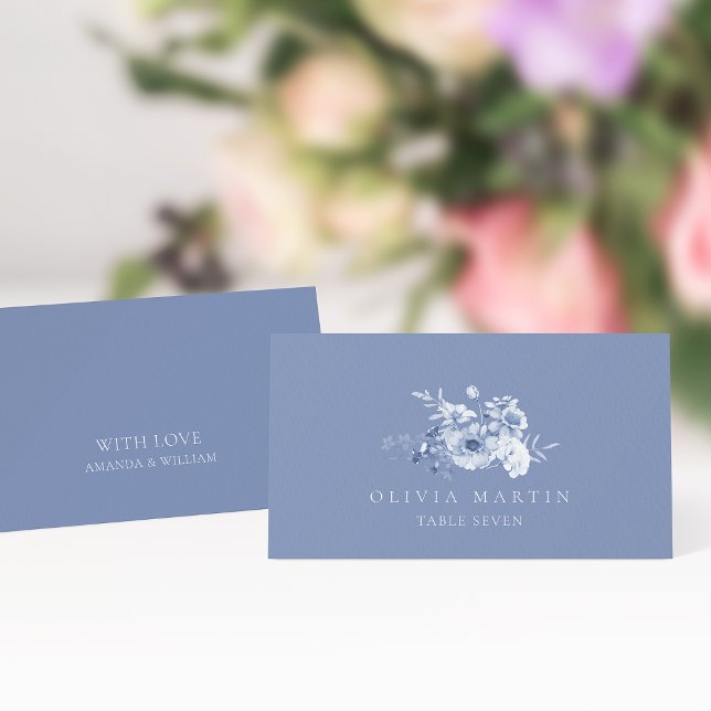 Dusty Blue Floral Wedding Place Card  (Creator Uploaded)