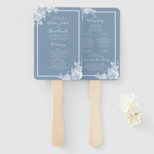 Dusty Blue Floral Wedding Program Hand Fan
