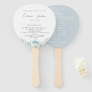 Dusty Blue Floral Wedding Program Hand Fans