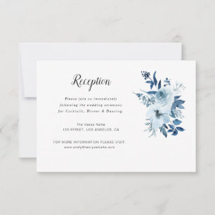dusty blue floral wedding reception card