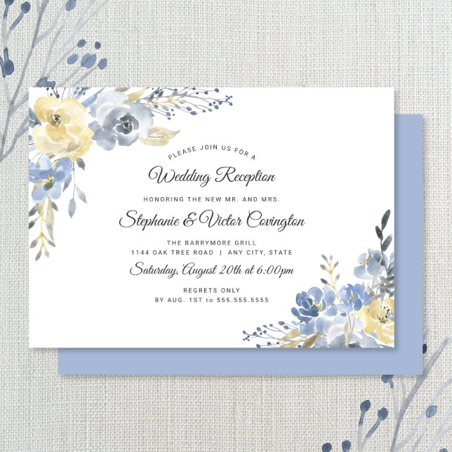 Dusty blue floral wedding reception only invitation (Creator Uploaded)