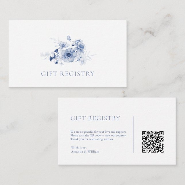 Dusty Blue Floral Wedding Registry Card  (Front/Back)