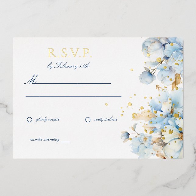 Dusty Blue Floral Wedding RSVP (Front)