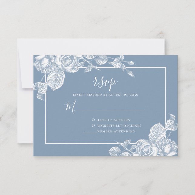 Dusty Blue Floral Wedding RSVP Card (Front)