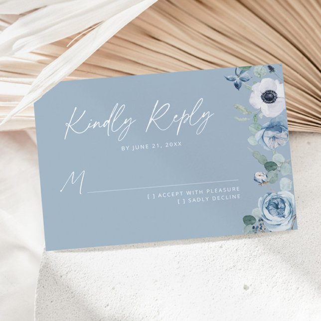 Dusty blue floral wedding RSVP card (Creator Uploaded)