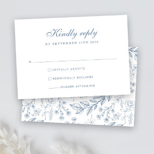 Dusty Blue Floral Wedding RSVP Card