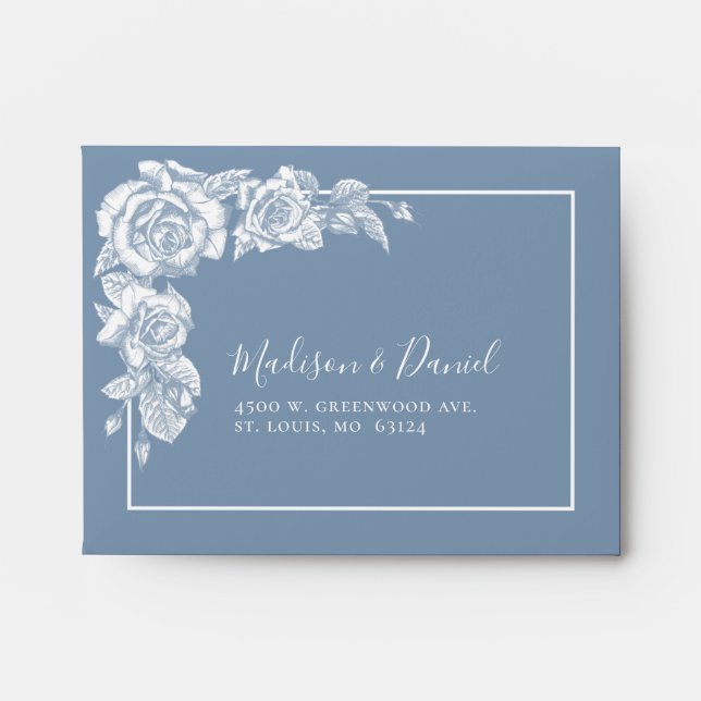 Dusty Blue Floral Wedding RSVP Envelope (Front)