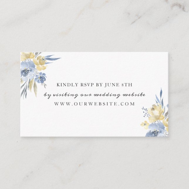 Dusty Blue Floral wedding RSVP online Enclosure Card (Front)