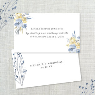 Dusty Blue Floral wedding RSVP online Enclosure Card