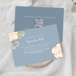 Dusty Blue Floral Wedding RSVP QR Code
