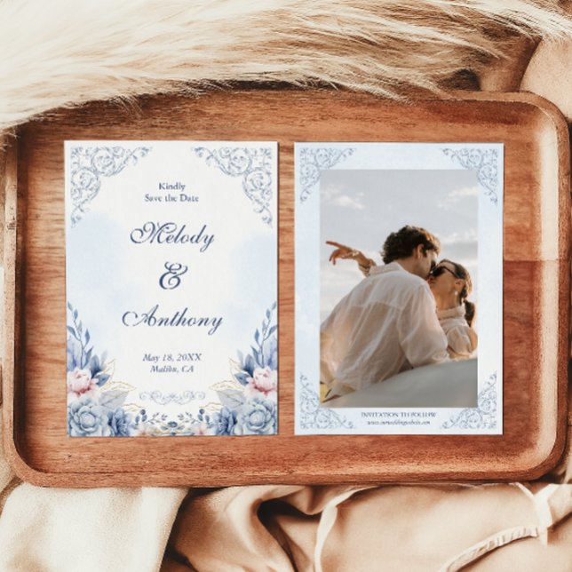 Dusty Blue Floral Wedding Save the Date (Créateur téléchargé)