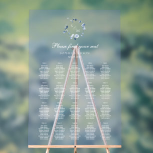 Dusty Blue Floral Wedding Seating Chart 