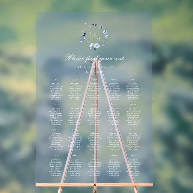 Dusty Blue Floral Wedding Seating Chart  (Neutre)