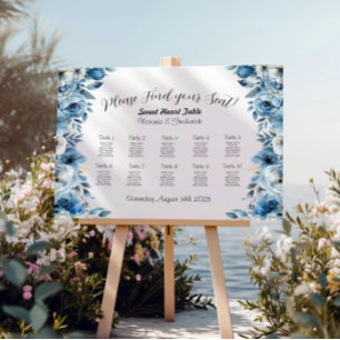Dusty Blue Floral Wedding Seating Chart Template Canvas Print