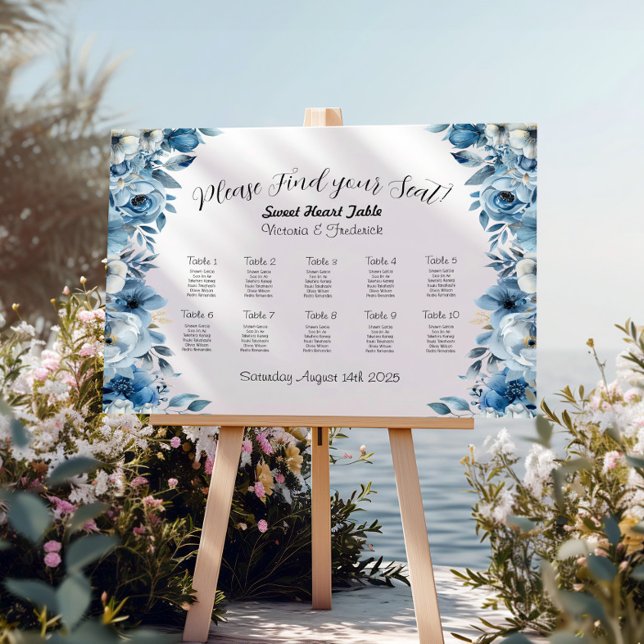 Dusty Blue Floral Wedding Seating Chart Template Canvas Print (Creator Uploaded)