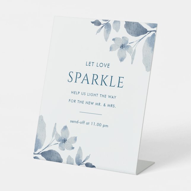 Dusty Blue Floral Wedding Sparkler Send Off Sign (Front)
