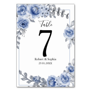 Dusty Blue Floral Wedding Table Number