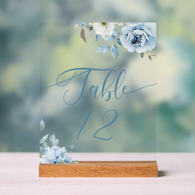 Dusty blue floral wedding table number (Neutre)