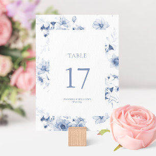 Dusty Blue Floral Wedding Table Number Card