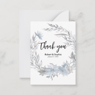 Dusty Blue Floral Wedding Thank you Card