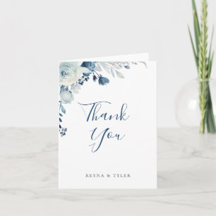 Dusty Blue Floral Wedding Thank You Card
