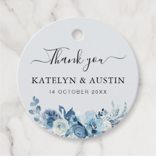 dusty blue floral wedding thank you favour tags
