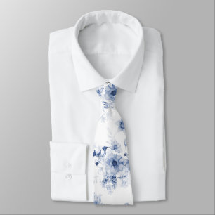 Dusty Blue Floral Wedding Tie