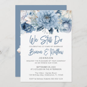 Dusty Blue Floral Wedding Vow Renewal Invitation