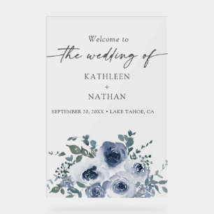 Dusty Blue Floral Wedding Welcome  Acrylic Sign