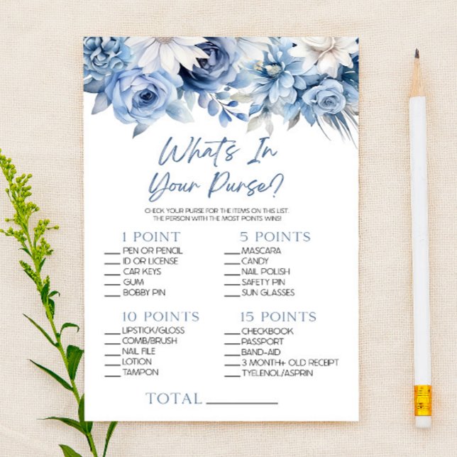 Dusty Blue Floral What's In Purse Baby Shower Game (Creator Uploaded)